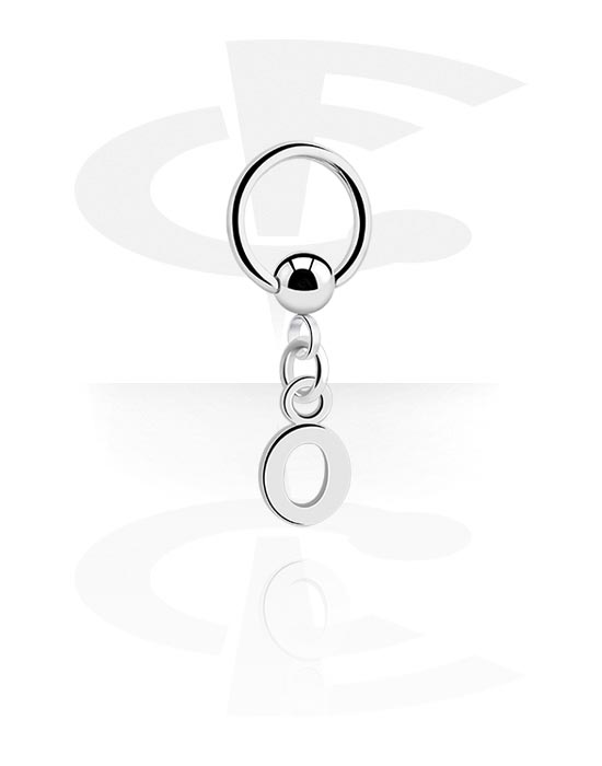 Piercing Rings, Ball closure ring (surgical steel, silver, shiny finish) with charm with letter "O", Surgical Steel 316L, Plated Brass