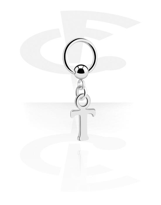 Anéis piercing, Ball closure ring (aço cirúrgico, prata, acabamento brilhante) com pendente, Aço cirúrgico 316L, Latão revestido