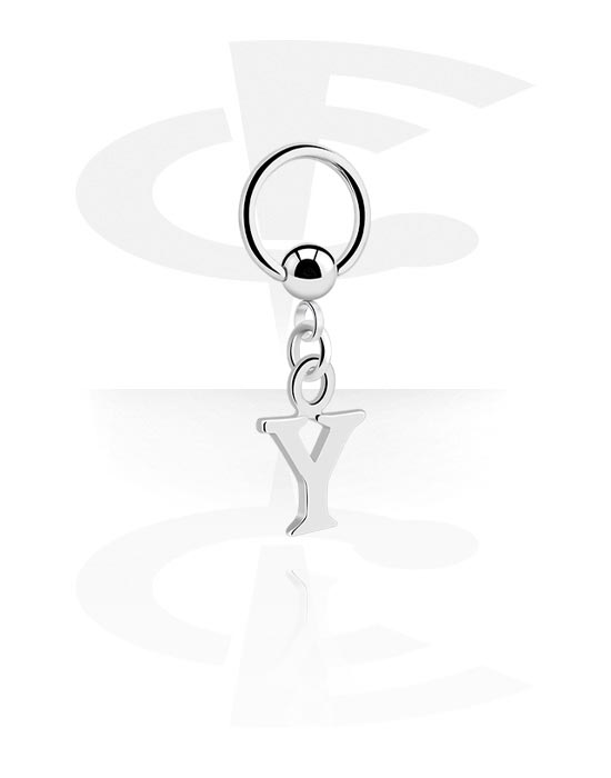 Piercingové kroužky, Kroužek s kuličkou (chirurgická ocel, stříbrná, lesklý povrch) s přívěskem s písmenem „Y“, Chirurgická ocel 316L, Pokovená mosaz