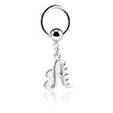 Anneaux, Ball closure ring (acier chirurgical, argent, finition brillante) avec pendentif lettre 
