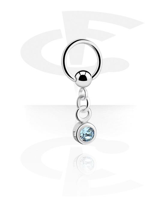Anéis piercing, Ball closure ring (aço cirúrgico, prata, acabamento brilhante) com pendente e pedra de cristal, Aço cirúrgico 316L, Latão revestido
