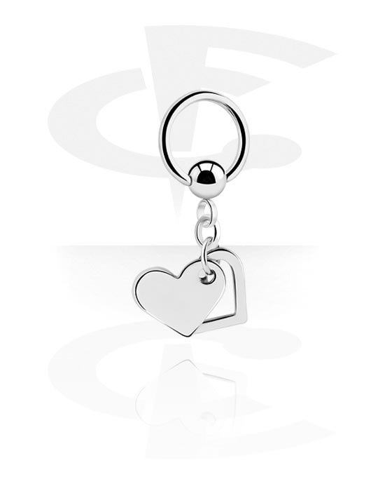 Piercing Rings, Ball closure ring (surgical steel, silver, shiny finish) with heart charm, Surgical Steel 316L, Plated Brass