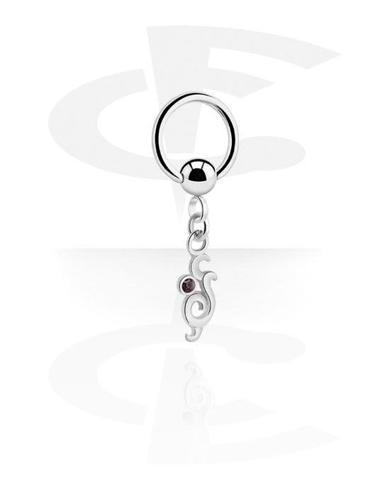 Anéis piercing, Ball closure ring (aço cirúrgico, prata, acabamento brilhante) com pendente e pedra de cristal, Aço cirúrgico 316L, Latão revestido