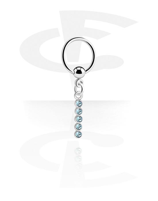 Piercing Rings, Ball closure ring (surgical steel, silver, shiny finish) with charm and crystal stones, Surgical Steel 316L, Plated Brass