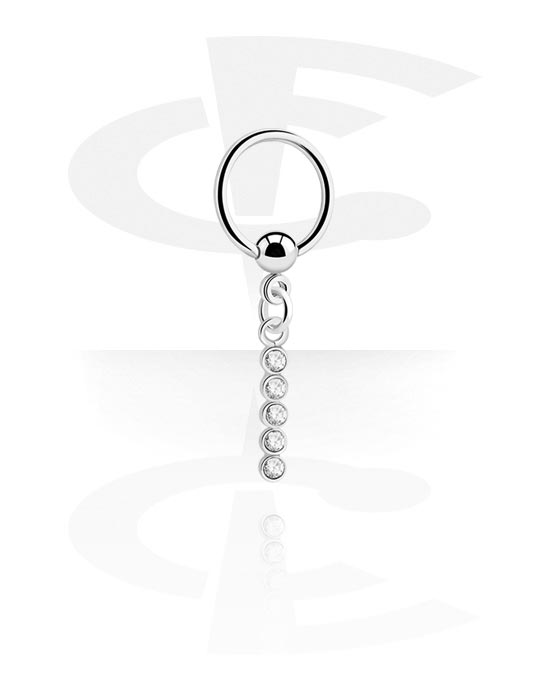 Anéis piercing, Ball closure ring (aço cirúrgico, prata, acabamento brilhante) com pendente e pedras de cristal, Aço cirúrgico 316L, Latão revestido
