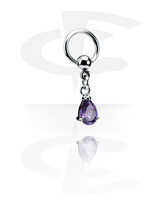 Anneaux, Ball closure ring (acier chirurgical, argent, finition brillante) avec pendentif et pierre en cristal, Acier chirurgical 316L