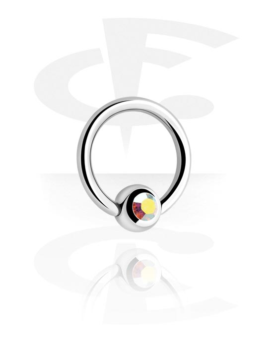 Piercing Ringe, Ball Closure Ring (Chirurgenstahl, silber, glänzend) mit Kristallstein, Chirurgenstahl 316L