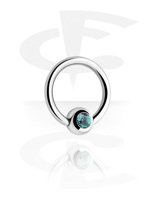 Piercing ad anello, Ball closure ring (acciaio chirurgico, argento, finitura lucida) con brillantino, Acciaio chirurgico 316L
