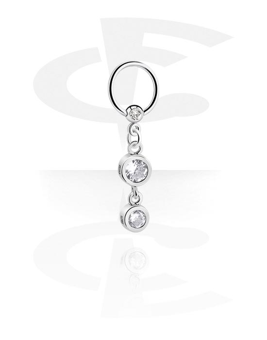 Anneaux, Ball closure ring (acier chirurgical, argent, finition brillante) avec pierre en cristal et pendentif, Acier chirurgical 316L, Laiton plaqué