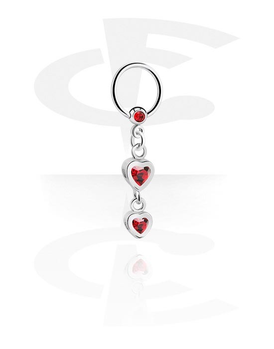 Piercing Rings, Ball closure ring (surgical steel, silver, shiny finish) with crystal stone and heart charm, Surgical Steel 316L, Plated Brass
