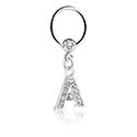 Anneaux, Ball closure ring (acier chirurgical, argent, finition brillante) avec pierre en crystal et pendentif lettre 