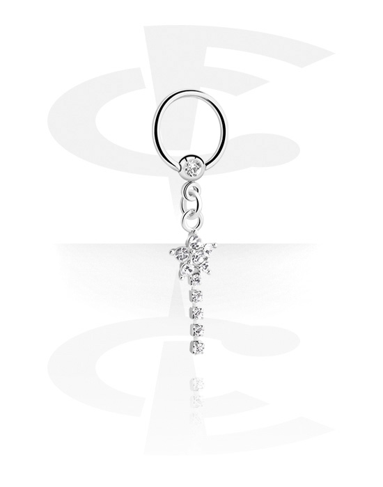 Anéis piercing, Ball closure ring (aço cirúrgico, prata, acabamento brilhante) com pedra de cristal e pendente, Aço cirúrgico 316L, Latão revestido