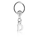 Anneaux, Ball closure ring (acier chirurgical, argent, finition brillante) avec pierre en crystal et pendentif lettre 