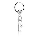 Anneaux, Ball closure ring (acier chirurgical, argent, finition brillante) avec pierre en crystal et pendentif lettre 