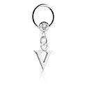 Piercingringer, Kulering (kirurgisk stål, sølv, skinnende finish) med krystallstein og charm med bokstaven 