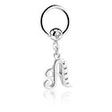 Piercingringer, Kulering (kirurgisk stål, sølv, skinnende finish) med charm med bokstaven 