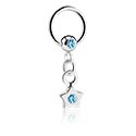 Anneaux, Ball closure ring (acier chirurgical, argent, finition brillante) avec pierre en crystal et pendentif étoile, Acier chirurgical 316L, Laiton plaqué