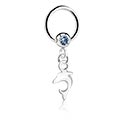 Anneaux, Ball closure ring (acier chirurgical, argent, finition brillante) avec pierre en crystal et pendentif dauphin, Acier chirurgical 316L, Laiton plaqué