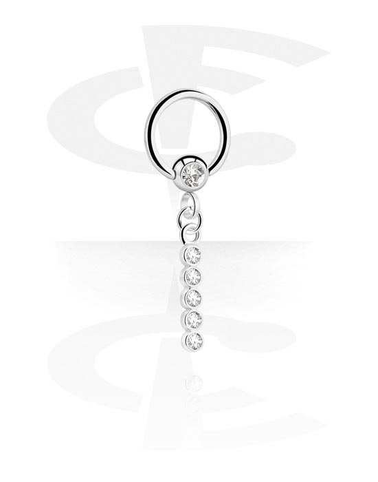 Piercing Rings, Ball closure ring (surgical steel, silver, shiny finish) with crystal stone and charm, Surgical Steel 316L, Plated Brass