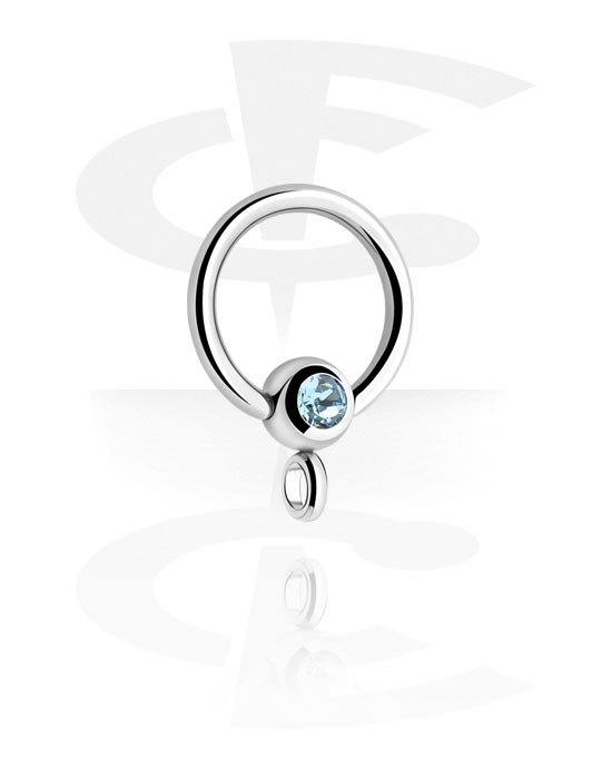 Bolas, barras & mais, Ball closure ring (aço cirúrgico, prata, acabamento brilhante) com pedra de cristal e aro para acessórios, Aço cirúrgico 316L