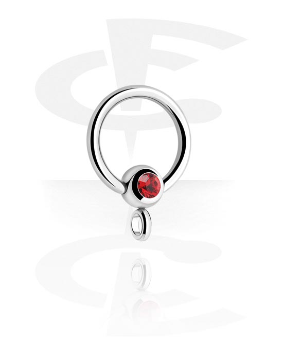 Bolas, barras & mais, Ball closure ring (aço cirúrgico, prata, acabamento brilhante) com pedra de cristal e aro para acessórios, Aço cirúrgico 316L