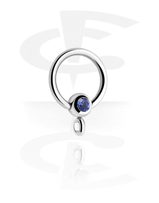 Kulor, stavar & mer, Ball closure ring (surgical steel, silver, shiny finish) med kristallsten och hoop for attachments, Kirurgiskt stål 316L