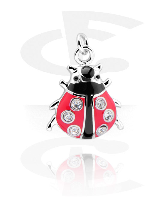 Balls, Pins & More, Charm (plated brass) with ladybug design and crystal stones, Plated Brass