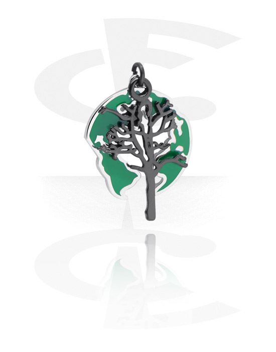 Balls, Pins & More, Charm (plated brass) with tree design, Plated Brass