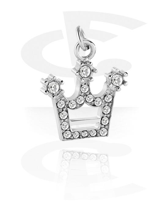 Boules, barres & plus, Pendentif (laiton plaqué) avec motif couronne et pierres en cristal, Laiton plaqué