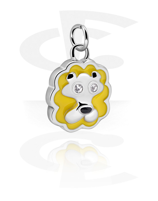 Balls, Pins & More, Charm (plated brass) with lion design and crystal stones, Plated Brass