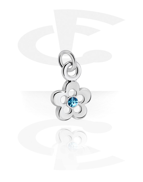 Kuličky, kolíčky a další, Přívěsek (pokovená mosaz) s designem květina a krystalovým kamínkem, Pokovená mosaz