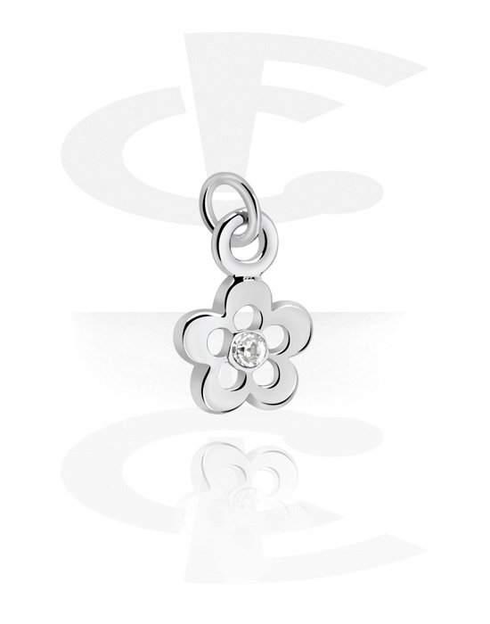 Kuličky, kolíčky a další, Přívěsek (pokovená mosaz) s designem květina a krystalovým kamínkem, Pokovená mosaz