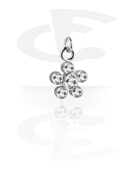 Balls, Pins & More, Charm (plated brass) with flower design and crystal stones, Plated Brass