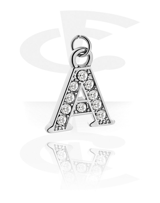 Balls, Pins & More, Charm (plated brass) with letter A and crystal stones, Plated Brass