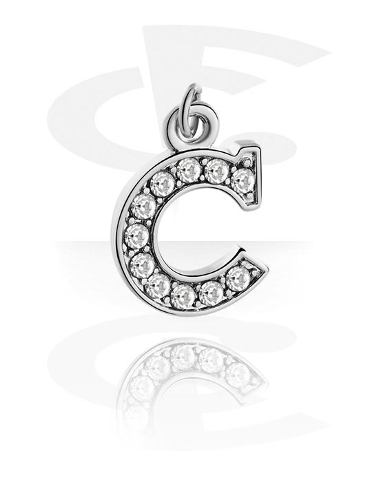Balls, Pins & More, Charm (plated brass) with letter C and crystal stones, Plated Brass