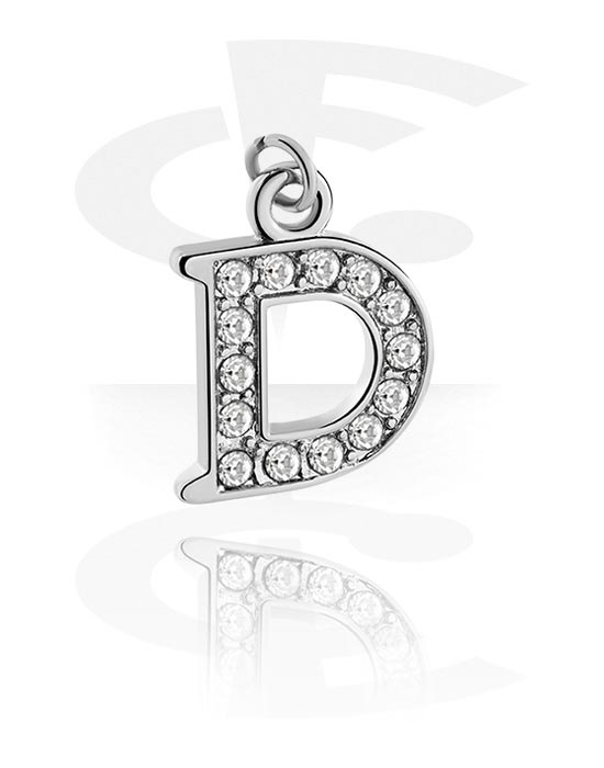 Balls, Pins & More, Charm (plated brass) with letter D and crystal stones, Plated Brass