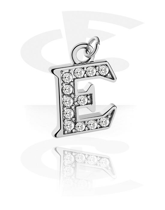 Kuličky, kolíčky a další, Přívěsek (pokovená mosaz) s písmenem E a krystalovými kamínky, Pokovená mosaz