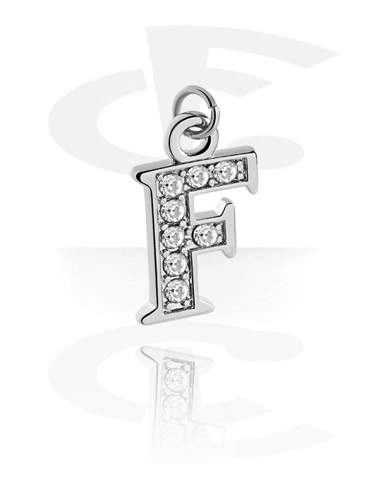Kulor, stavar & mer, Charm (plated brass) med letter F och kristallstenar, Överdragen mässing