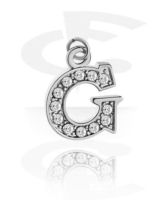 Balls, Pins & More, Charm (plated brass) with letter G and crystal stones, Plated Brass