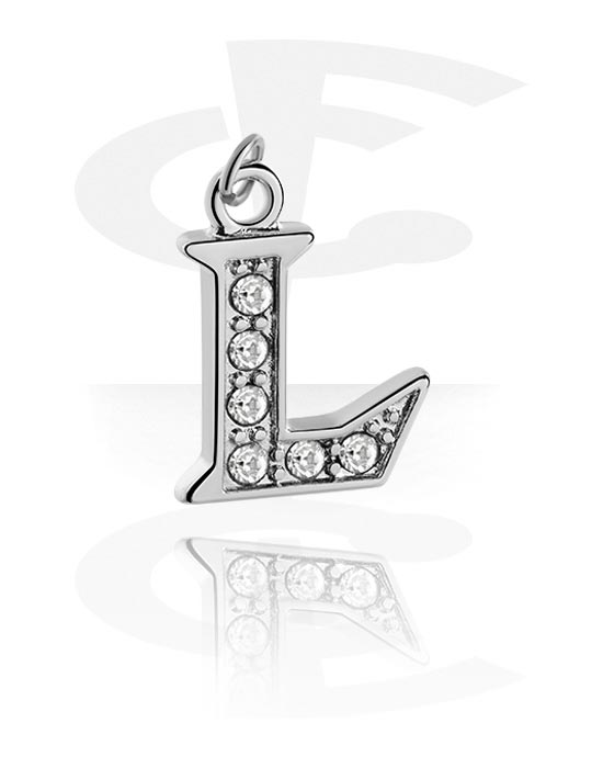 Kulor, stavar & mer, Charm (plated brass) med letter L och kristallstenar, Överdragen mässing