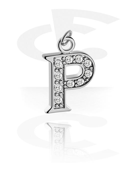 Balls, Pins & More, Charm (plated brass) with letter P and crystal stones, Plated Brass