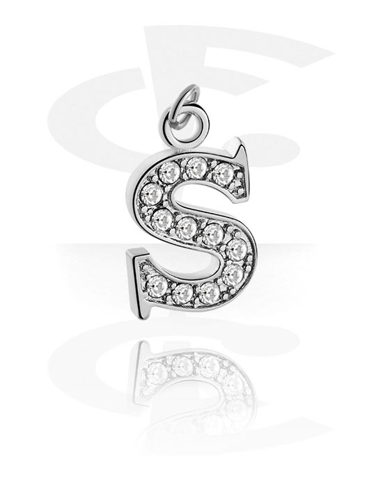 Balls, Pins & More, Charm (plated brass) with letter S and crystal stones, Plated Brass