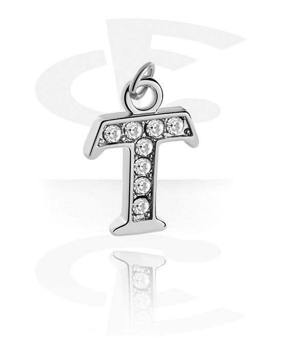 Kulor, stavar & mer, Charm (plated brass) med letter T och kristallstenar, Överdragen mässing