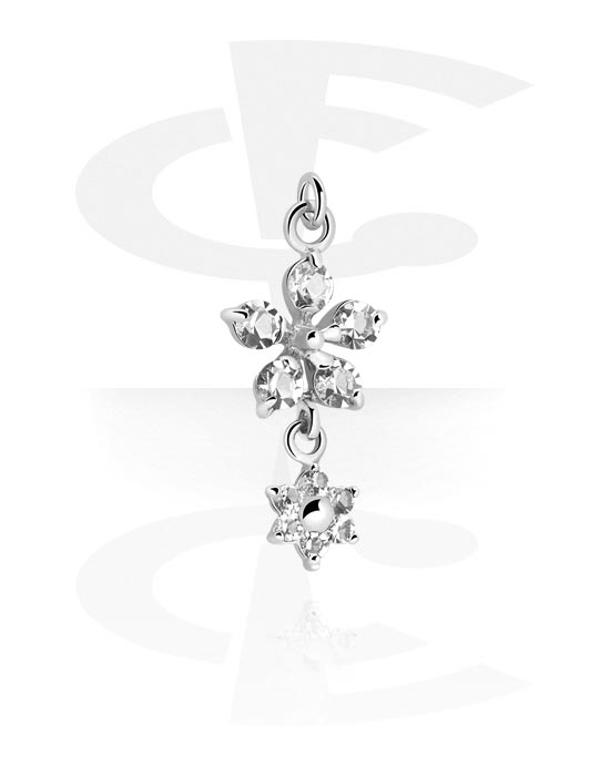 Kuličky, kolíčky a další, Přívěsek (pokovená mosaz) s designem květina a krystalovými kamínky, Pokovená mosaz