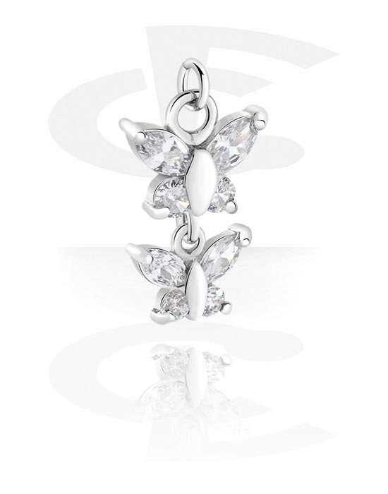Kuličky, kolíčky a další, Přívěsek (pokovená mosaz) s designem motýl a krystalovými kamínky, Pokovená mosaz
