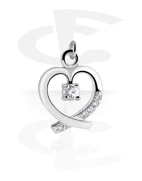 Balls, Pins & More, Charm (plated brass) with heart design and crystal stones, Plated Brass