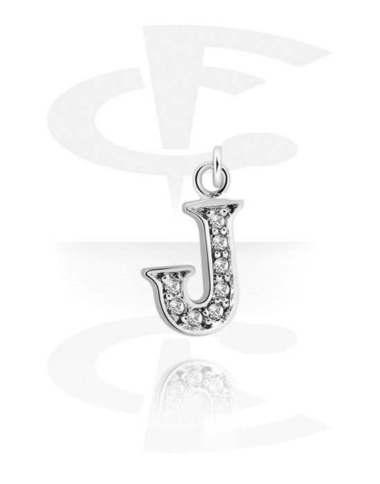 Balls, Pins & More, Charm (plated brass) with letter J and crystal stones, Plated Brass