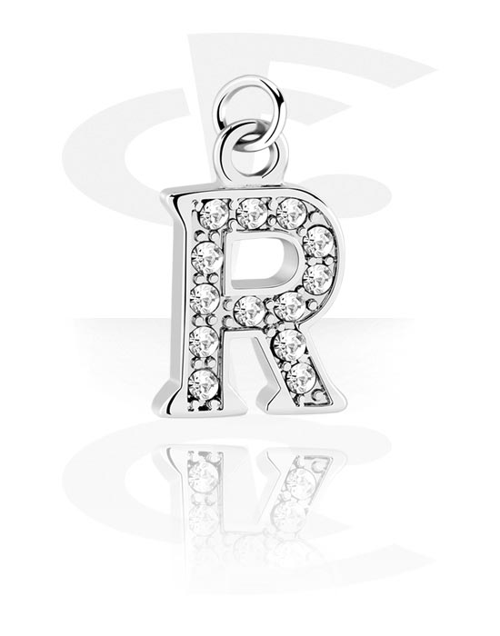 Balls, Pins & More, Charm (plated brass) with letter R and crystal stones, Plated Brass