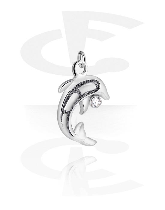 Kuličky, kolíčky a další, Přívěsek (pokovená mosaz) s designem delfín a krystalovým kamínkem, Pokovená mosaz
