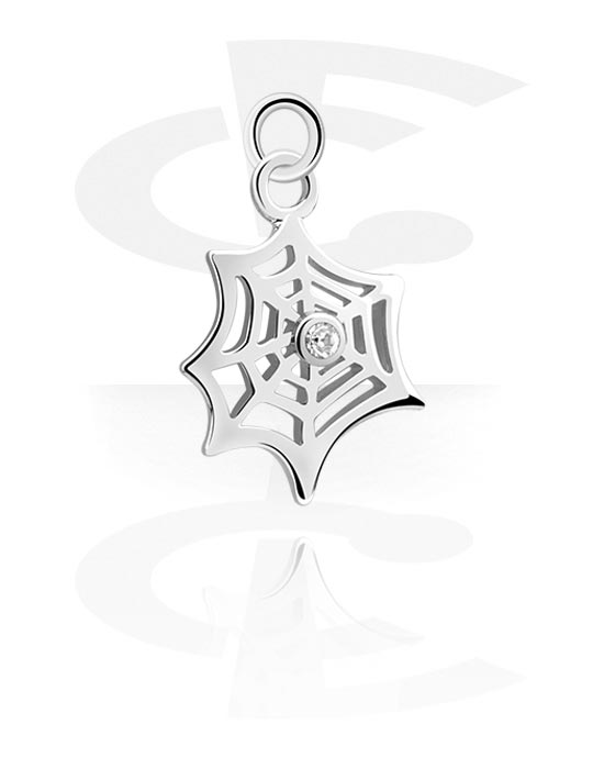 Kuličky, kolíčky a další, Přívěsek (pokovená mosaz) s designem pavučina a krystalovým kamínkem, Pokovená mosaz